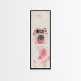 Retro Pink Camera Canvas Print Whimsical Wall Art Photography Lover Gift Living Room Art Vertical Pink Abstract Minimalist
