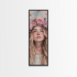 Floral Goddess Portrait Canvas Print Cherry Blossom Painting Feminine Art Bedroom Decor Light Pink Vertical Artwork Boho