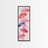 Vibrant Umbrellas Framed Canvas Print in Pink Orange Wall Art Style Perfect Whimsical Vertical Art for Dorm or Playful Decor