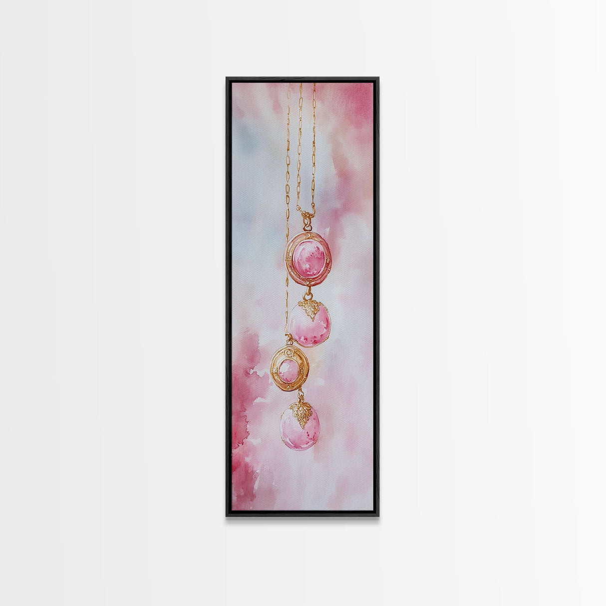 Pearl Necklace Watercolor Canvas Print Pink Wall Art Glamour Bedroom Decor Romantic Wabi Sabi Aesthetic Art