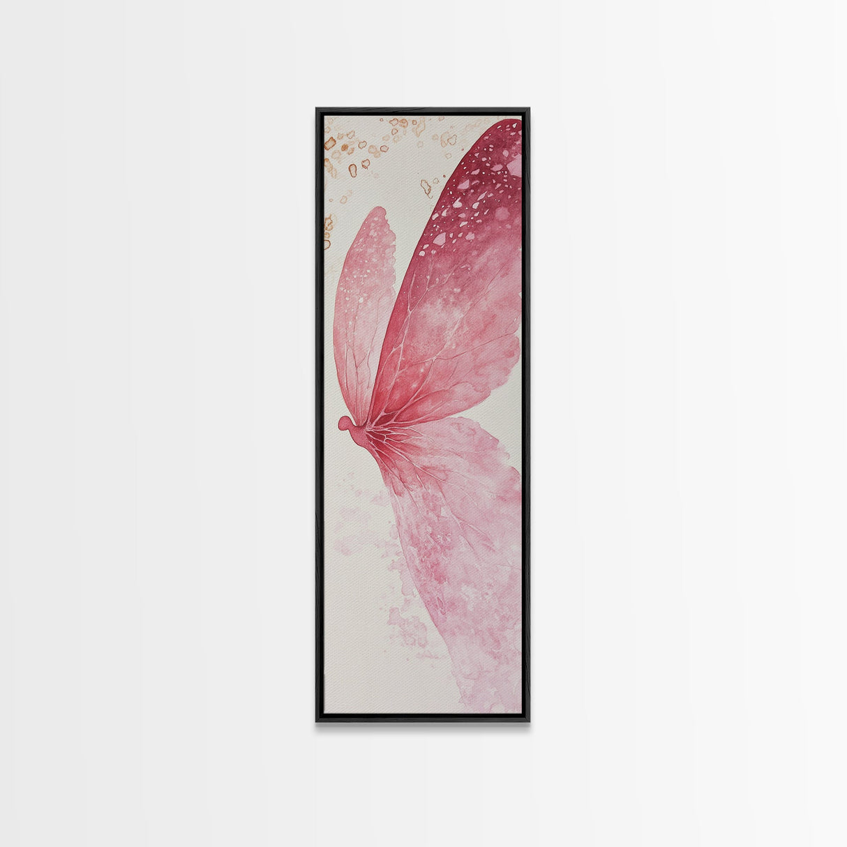 Pink Butterfly Whimsical Art Framed Canvas Print, Cherry Blossom Painting with Light Pink Abstract Style, Minimalist Vertical Wall Art