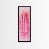 Light Pink Lipsticks Framed Canvas Print, Modern Whimsical Art, Abstract Vertical Art for Makeup Room or Girly Dorm Wall Decor