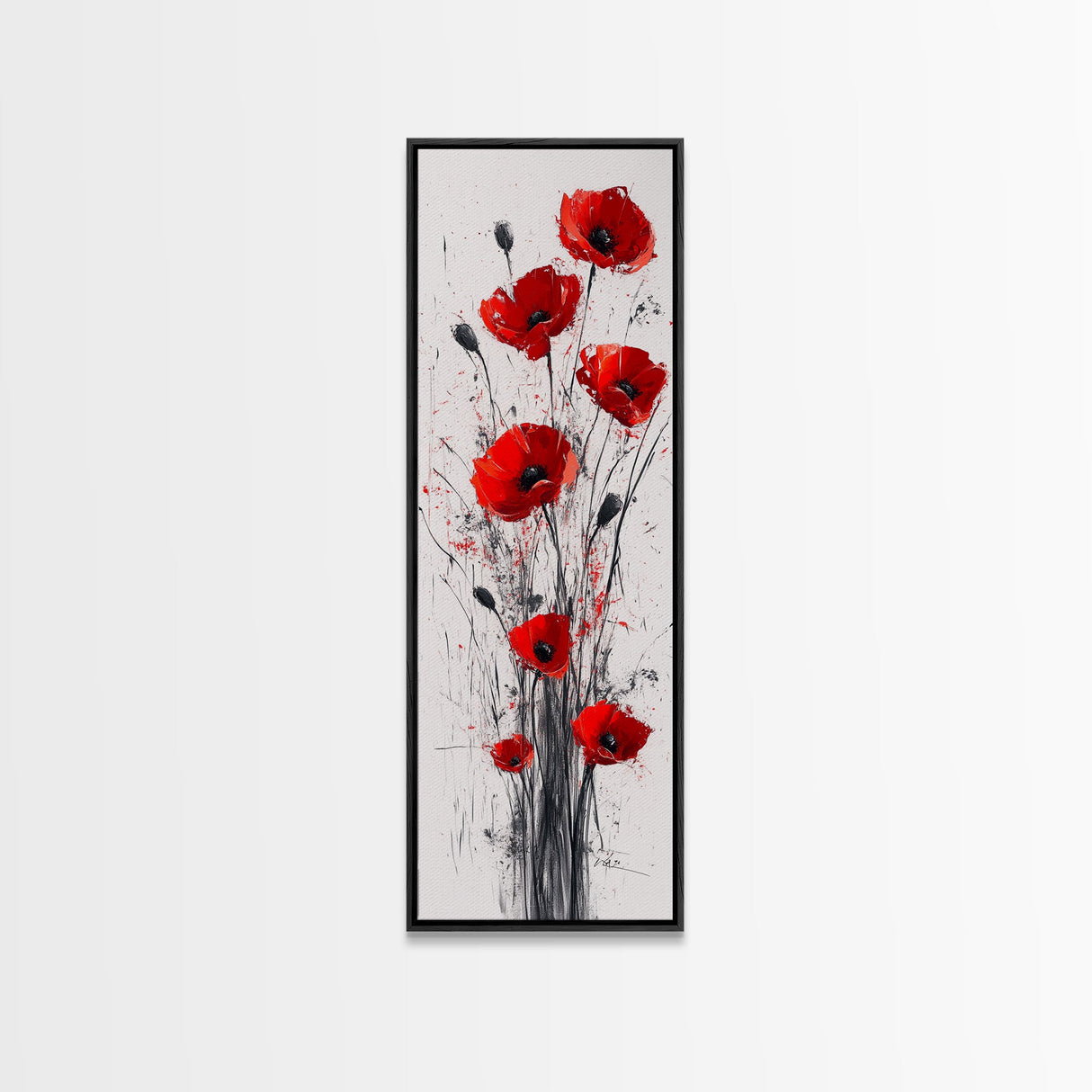 Bright Red Poppy Flower Art Framed Canvas Print Wildflower Painting Botanical Prints Modern Office Rustic Farmhouse Art
