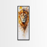 Majestic Lion Portrait Framed Canvas Print Featuring Bold African Art Style, Perfect for Rustic or Wildlife-Inspired Interiors