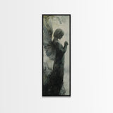 Watercolor Angel Canvas Print with Elegant Moody Design, Dark Angels Wall Art Gift Idea, Vertical Bedroom Zen Art Piece