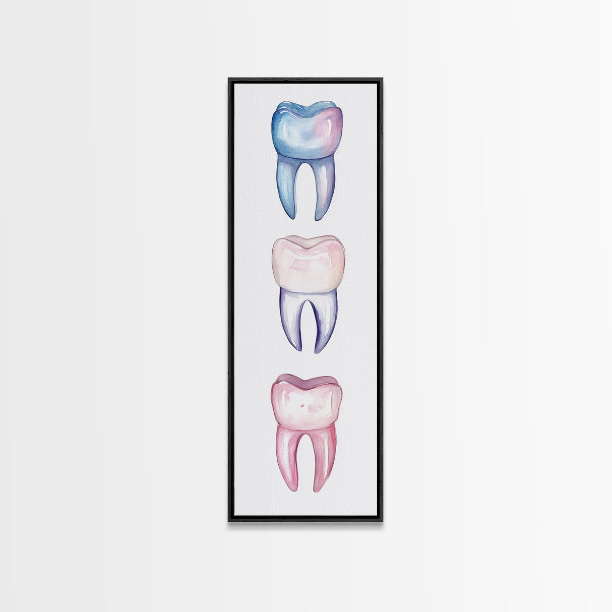 Whimsical Rainbow Teeth Canvas Print, Dentist Office Vertical Wall Art, Vibrant Dental Art Print for Gift Ideas