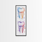 Watercolor Teeth Canvas Print, Dentist Office Vertical Wall Art, Vibrant Dental Art Print for Gift Ideas