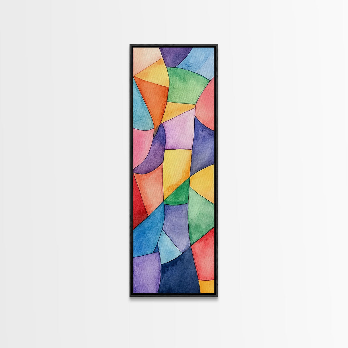 Vibrant Geometric Canvas Print in Abstract Mosaic Style, Modern Wabi Sabi Wall Art, Minimalist Vertical Home Decor Piece