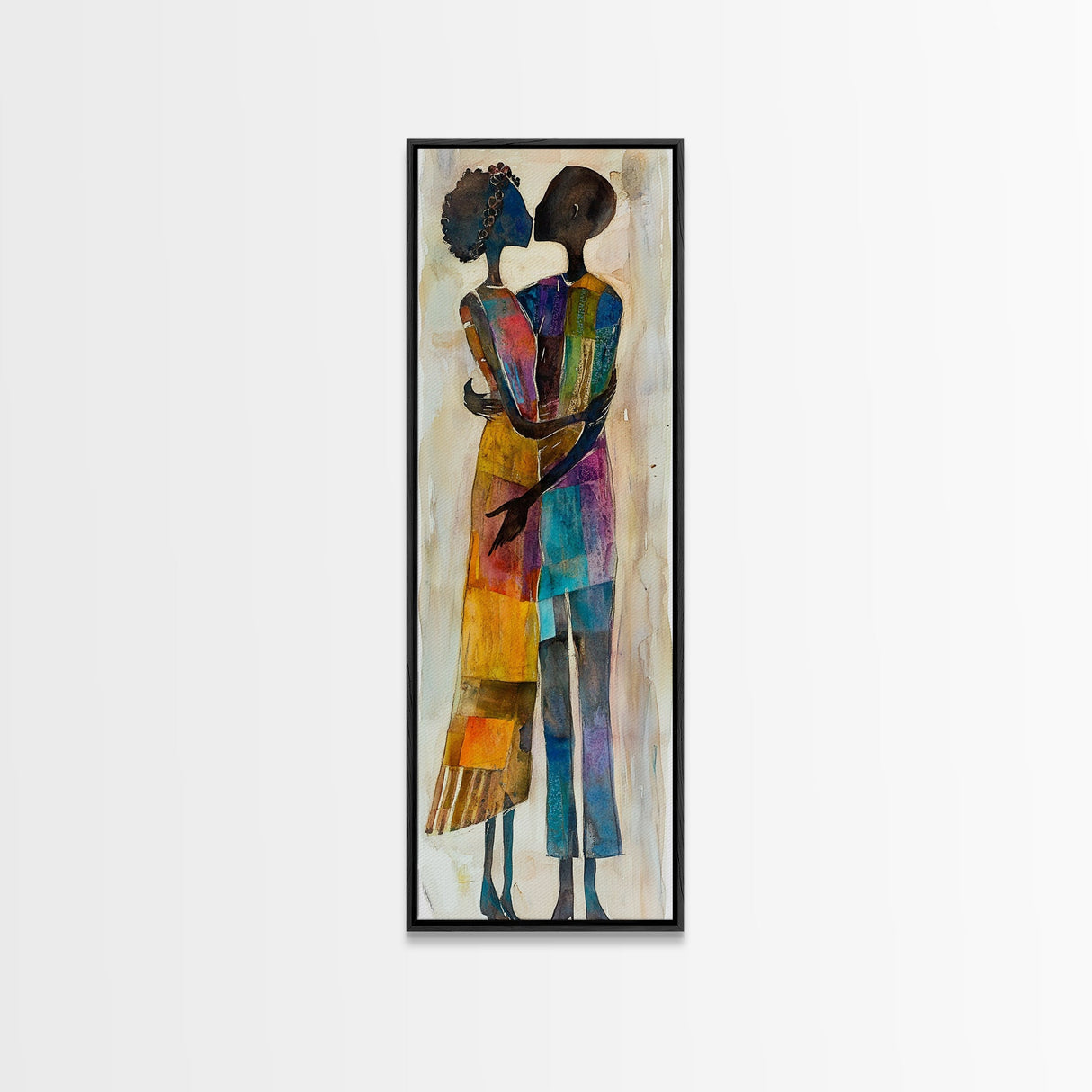 Afrocentric Couple Dancing Framed Canvas Print Colorful Abstract Painting Black Love Home Decor Tall Narrow Art Gift Idea