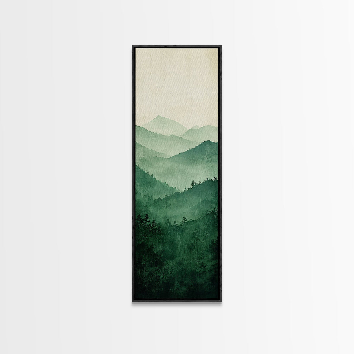 Smoky Mountain Layers Framed Canvas Print Serene Landscape Painting Green Nature Scene Above Sofa Art Living Room Decor
