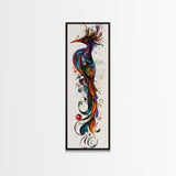 Vibrant Peacock Art Canvas Print with Boho Decor Elements and Colorful Whimsical Art, Perfect Vertical Wall Art Gift Idea