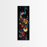 Dynamic Peacock Framed Canvas Print with Swirling Colors, Vibrant Bird Art Perfect Vertical Wall Art and Boho Home Decor Accent