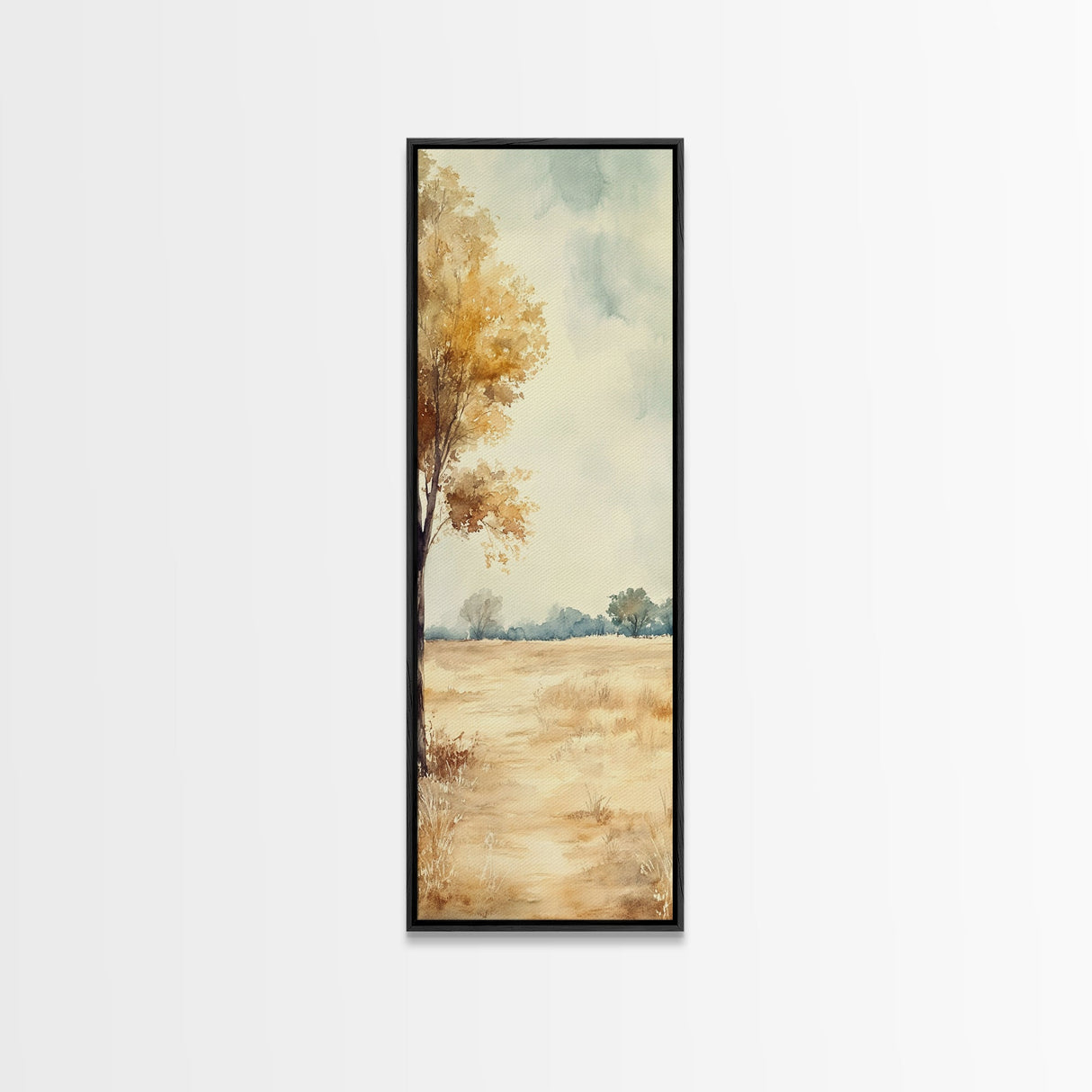 Framed Canvas Print of Oak Tree Art with Golden Autumn Leaves, Tall Skinny Art, Extra Wide Rustic Wall Art, Nature Gift Idea, Above Couch Decor