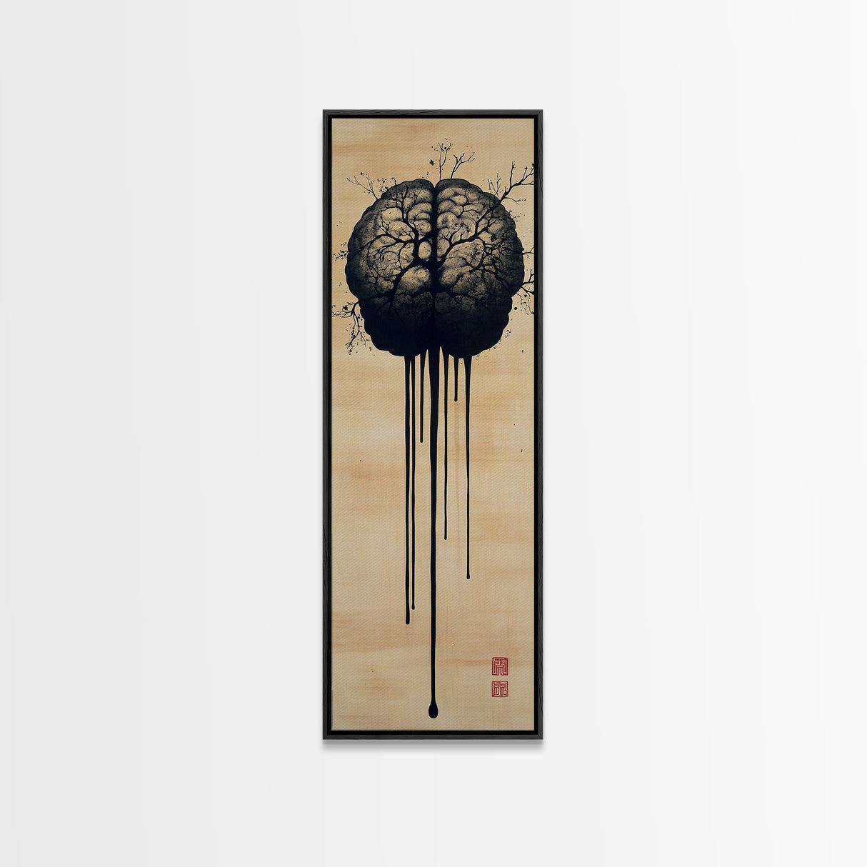 Framed Canvas Print Brain Art, Science Inspired Minimalist Wall Art, Moody Therapy Artwork, Gift Idea for Living Room or Office