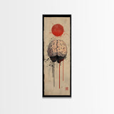 Red Sun Brain Framed Canvas Print, Abstract Science Wall Art, Moody Therapy Artwork, Vertical Wabi Sabi Decor, Living Room Art