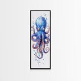 Blue Octopus Art Framed Canvas Print Vibrant Marine Life Decor Whimsical Coastal Nautical Artwork Living Room Statement Piece