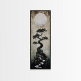 Mystical Moon and Bonsai Canvas Print Zen Wall Art Serene Wabi Sabi Decor Minimalist Nature Artwork Vertical Framed Artwork