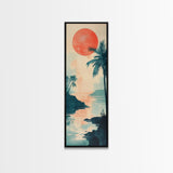 Tropical Sunset Coastal Landscape Framed Canvas Print | Nautical Wall Art | Coastal Painting | Nautical Decor | Gift Idea Her | Vertical Art
