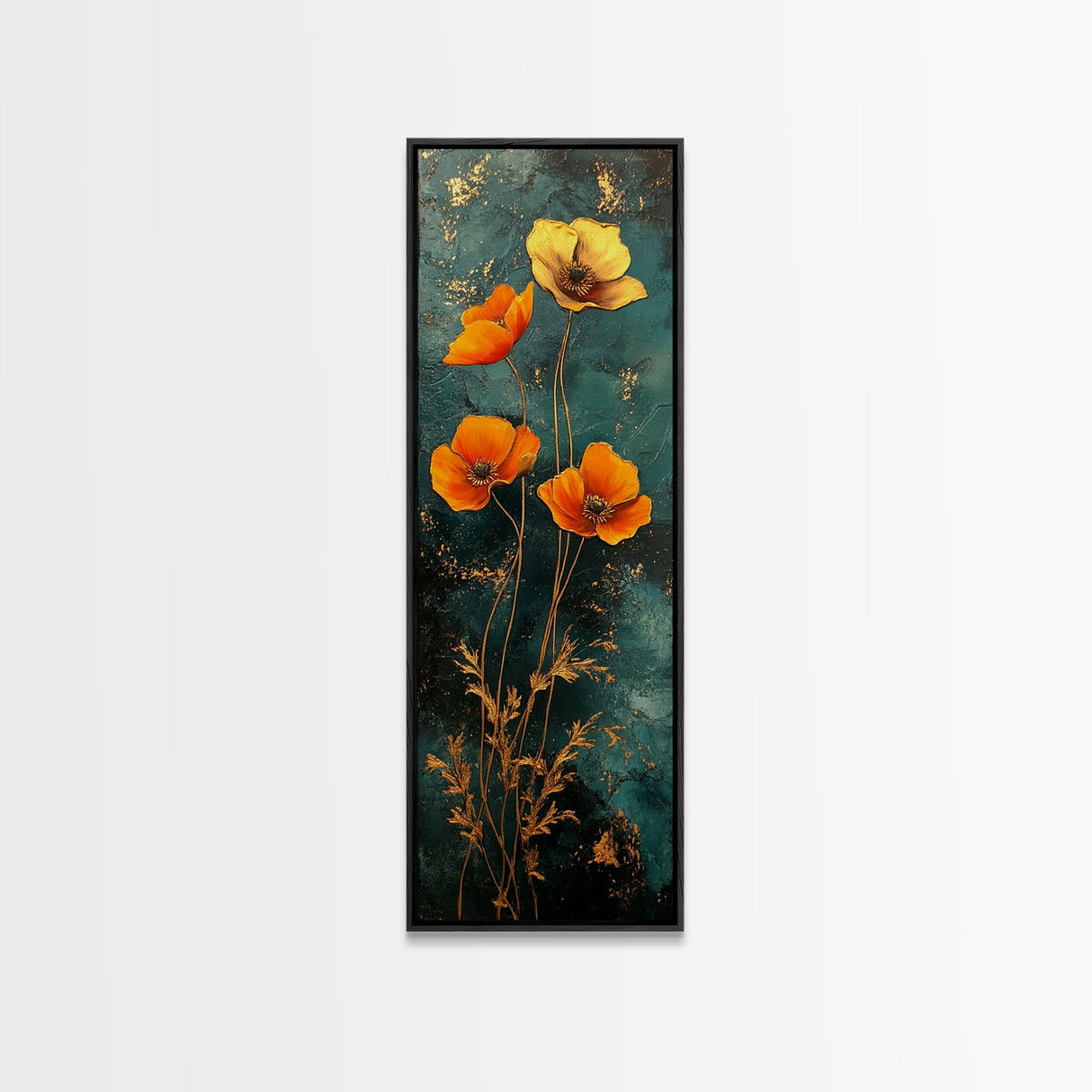 Elegant Poppy Bouquet Framed Canvas Print | California Poppy Art | Botanical Prints | Vertical Art | Rustic Wall Art | Fall Decor