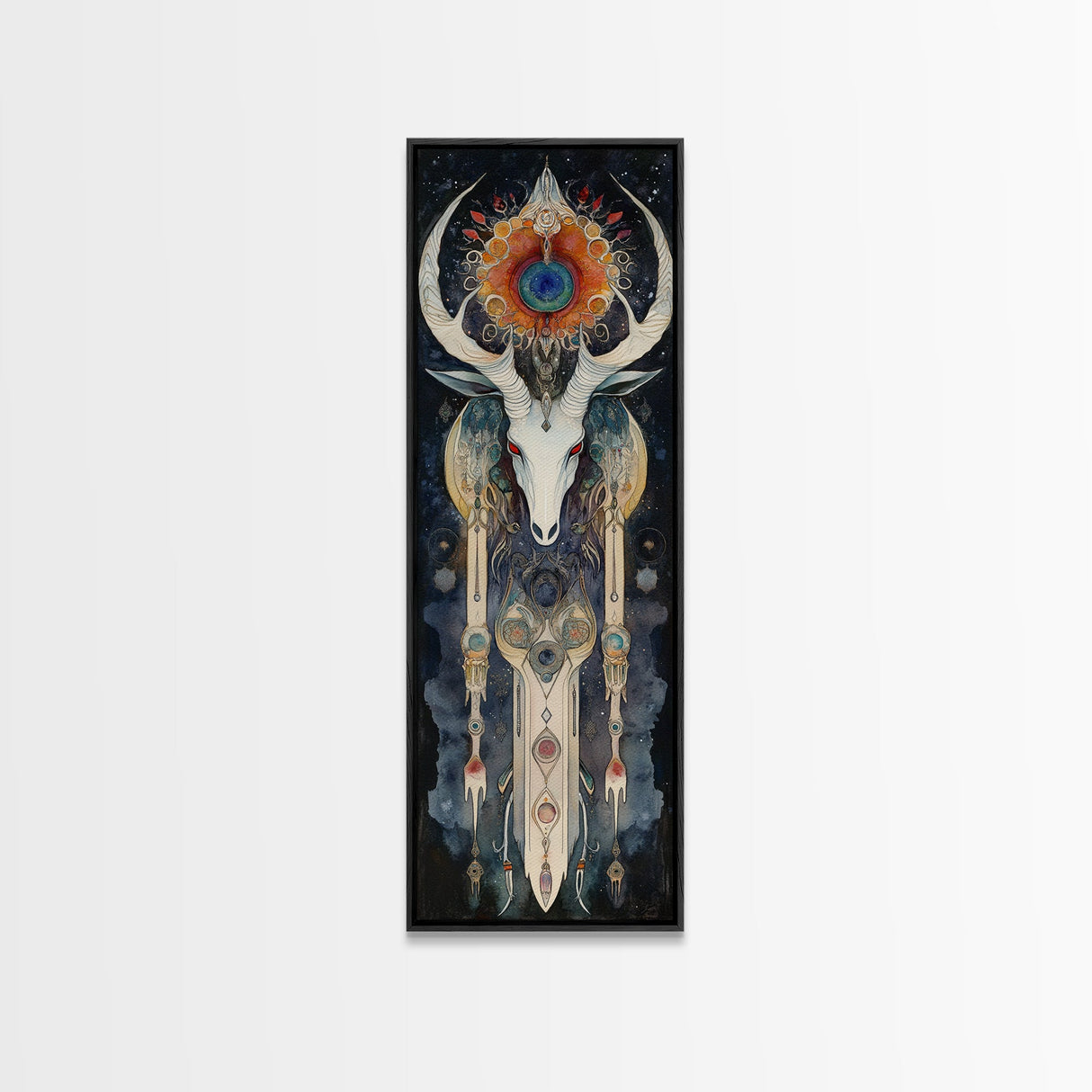Dreamcatcher Deer Canvas Print Featuring Boho Sacred Geometry Art, Native Inspired Dark Angels Wall Art Ideal For Gift Idea