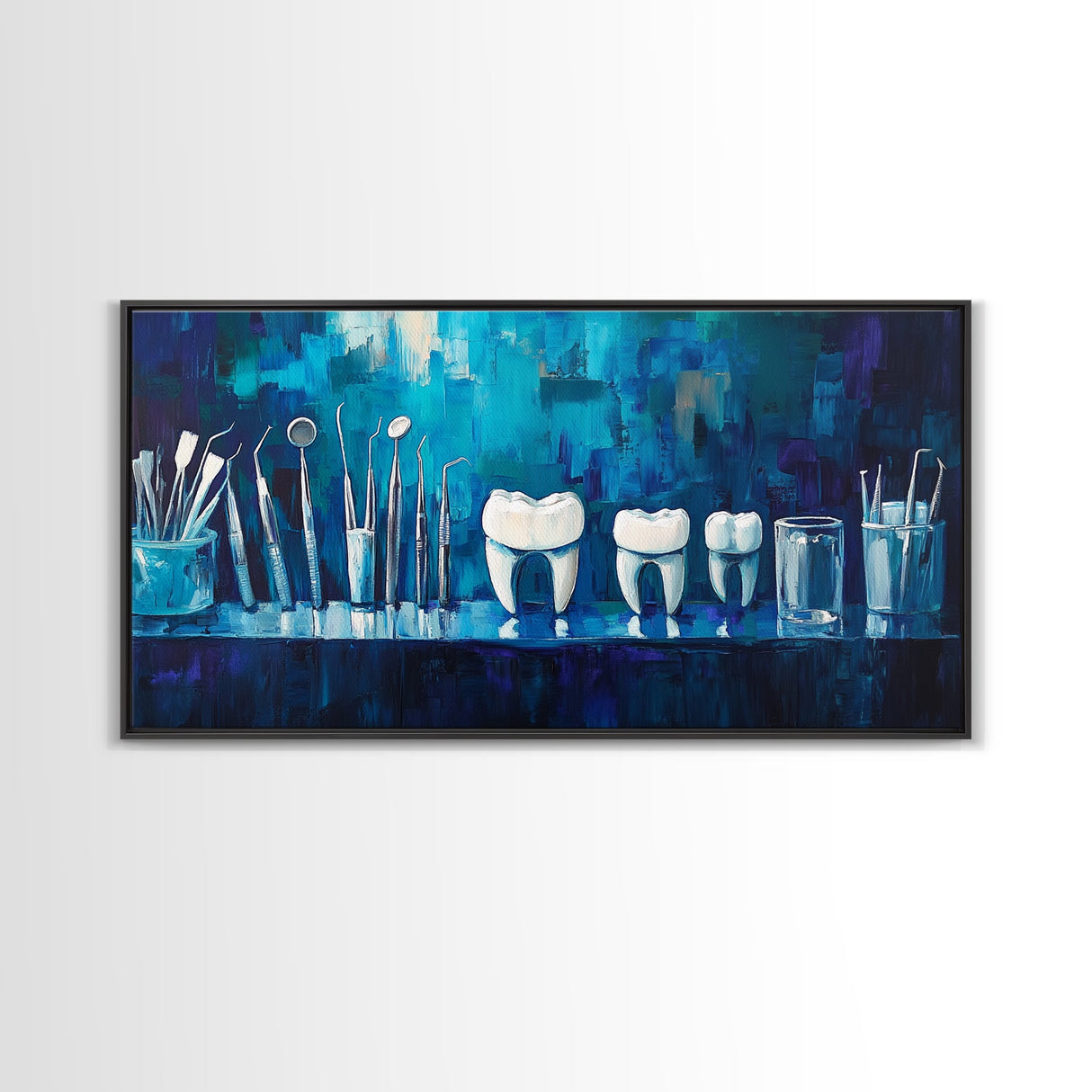 Modern Dental Art Framed Canvas Print, Dental Office Decor, Blue and Green Wall Art, Coastal Wall Art, Guest Room Art, Vertical Wall Art