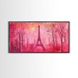 Eiffel Tower Painting Framed Canvas Print, Paris Pink Wall Art Romantic Decor, Horizontal Wall Art Living Room Rustic Gift Idea