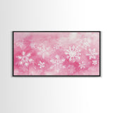 Snowflake Christmas Canvas Print, Winter Wonderland Art, Light Pink Wall Decor, Festive Holiday Artwork, Cozy Seasonal Charm Gift