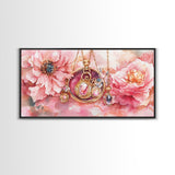 Pink Gemstone Jewelry Canvas Print, Feminine Elegant Artwork, Glamorous Rose Painting, Living Room Wall Art, Unique Decorative Gift