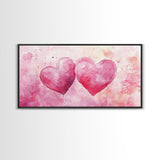Watercolor Heart Pair Framed Canvas Print, Romantic Pink Abstract Art, Whimsical Valentine Wall Art, Bedroom Gift Idea, Light Pink Decor