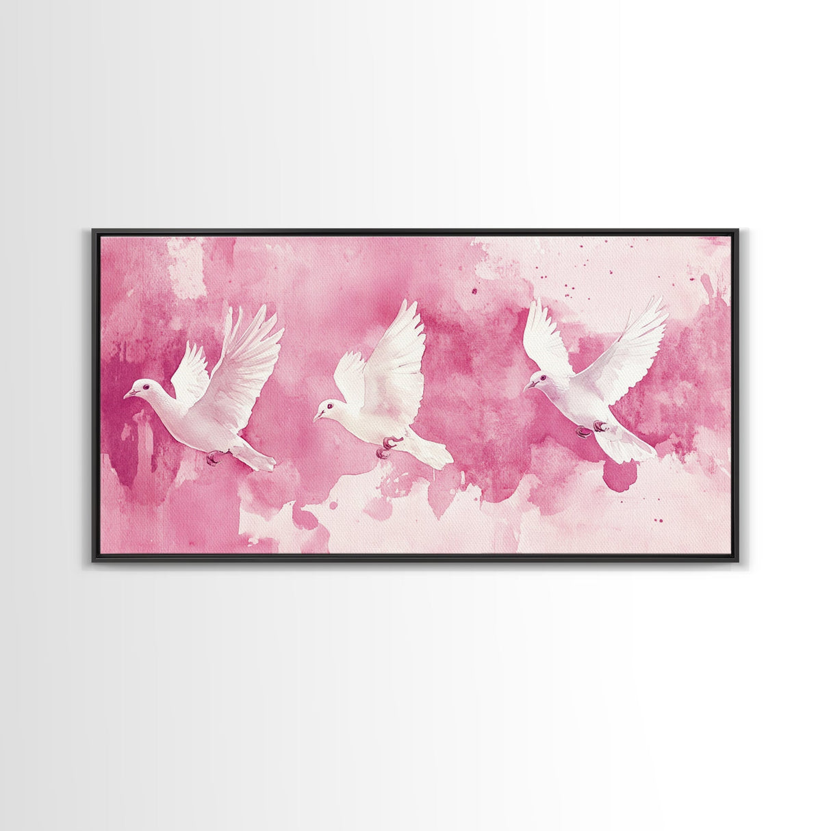 White Dove Flight Canvas Print | Angel Art Prints | Light Pink Wall Art | Minimalist Bird Art | Whimsical Living Room Decor Wall Art