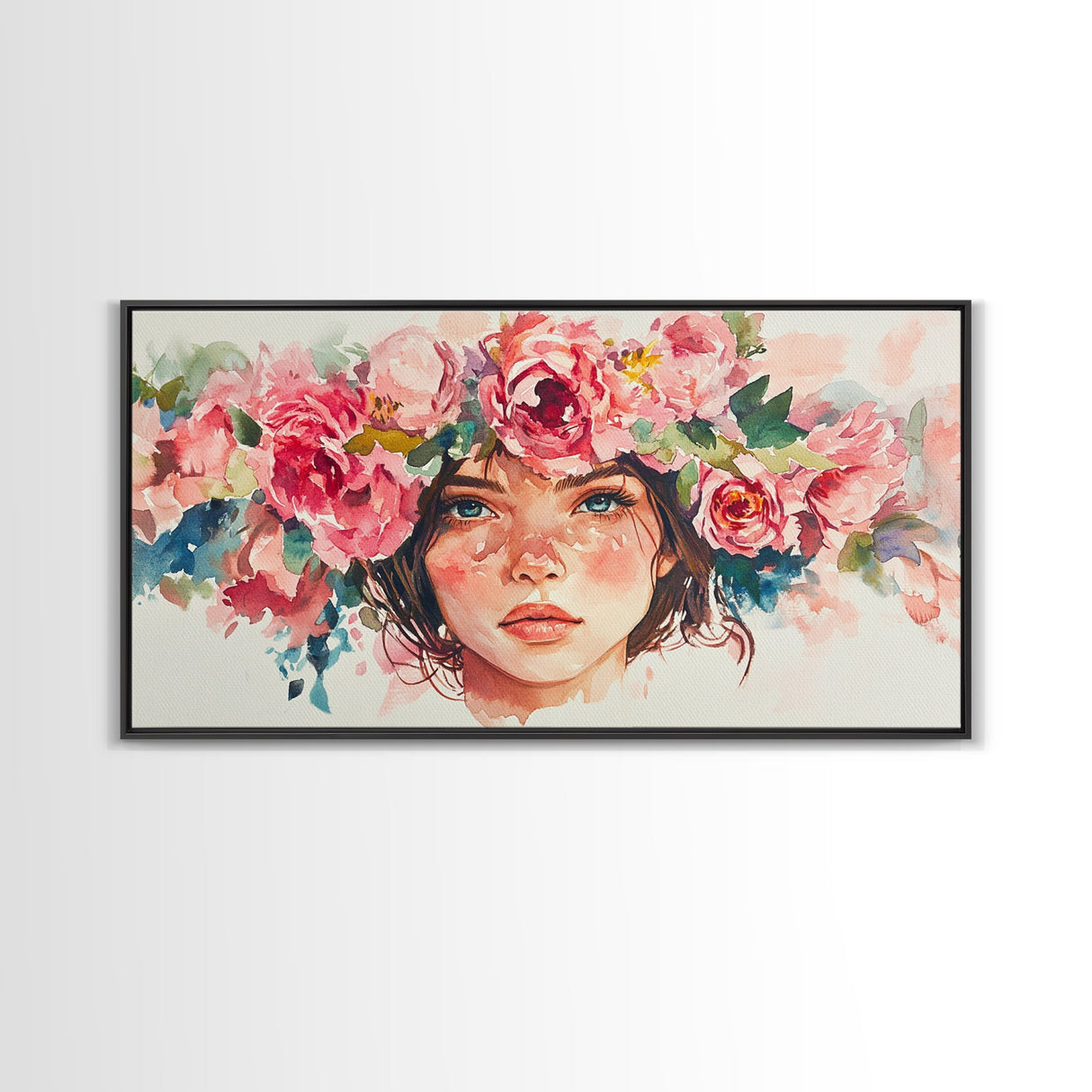 Floral Crown Canvas Print | Goddess Art Print | Pink Abstract Art | Romantic Woman Art | Boho Bedroom Decor Framed Canvas Print