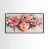 Floral Crown Canvas Print | Goddess Art Print | Pink Abstract Art | Romantic Woman Art | Boho Bedroom Decor Framed Canvas Print