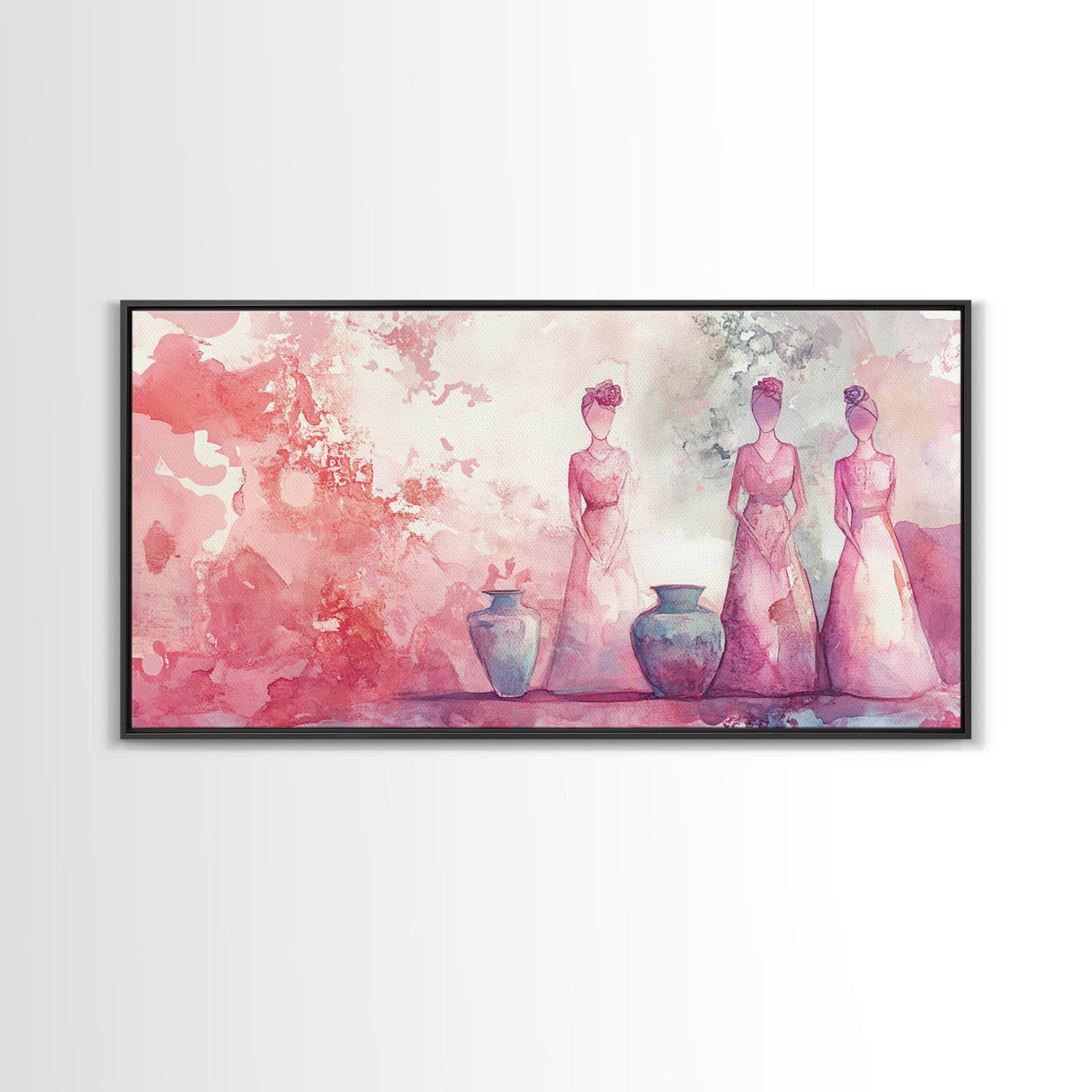 Vase and Women Canvas Print Pink Abstract Minimalist Art Framed Wabi Sabi Boho Bedroom Light Pink Rustic Living Room Christmas Gift