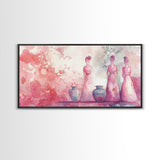 Vase and Women Canvas Print Pink Abstract Minimalist Art Framed Wabi Sabi Boho Bedroom Light Pink Rustic Living Room Christmas Gift