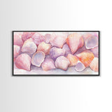 Coastal Seashell Canvas Print, Nautical Wall Art, Coastal Decor, Rustic Beach Art, Light Pink Shell Painting, Coastal Landscape Art Gift
