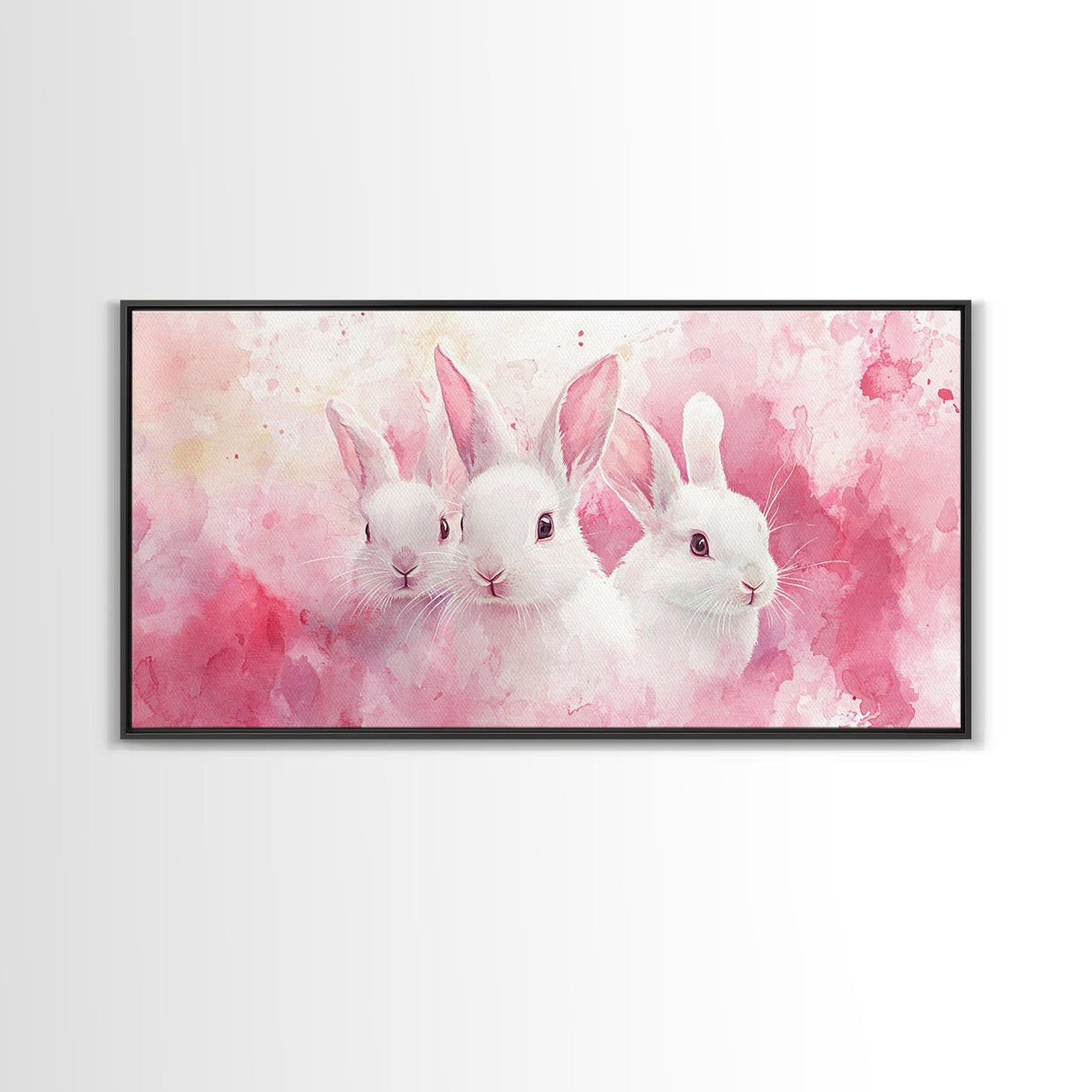 Three Bunnies Canvas Print, Adorable Pink Abstract Art Featuring Rabbits, Whimsical Nursery Wall Decor or Easter Themed Art