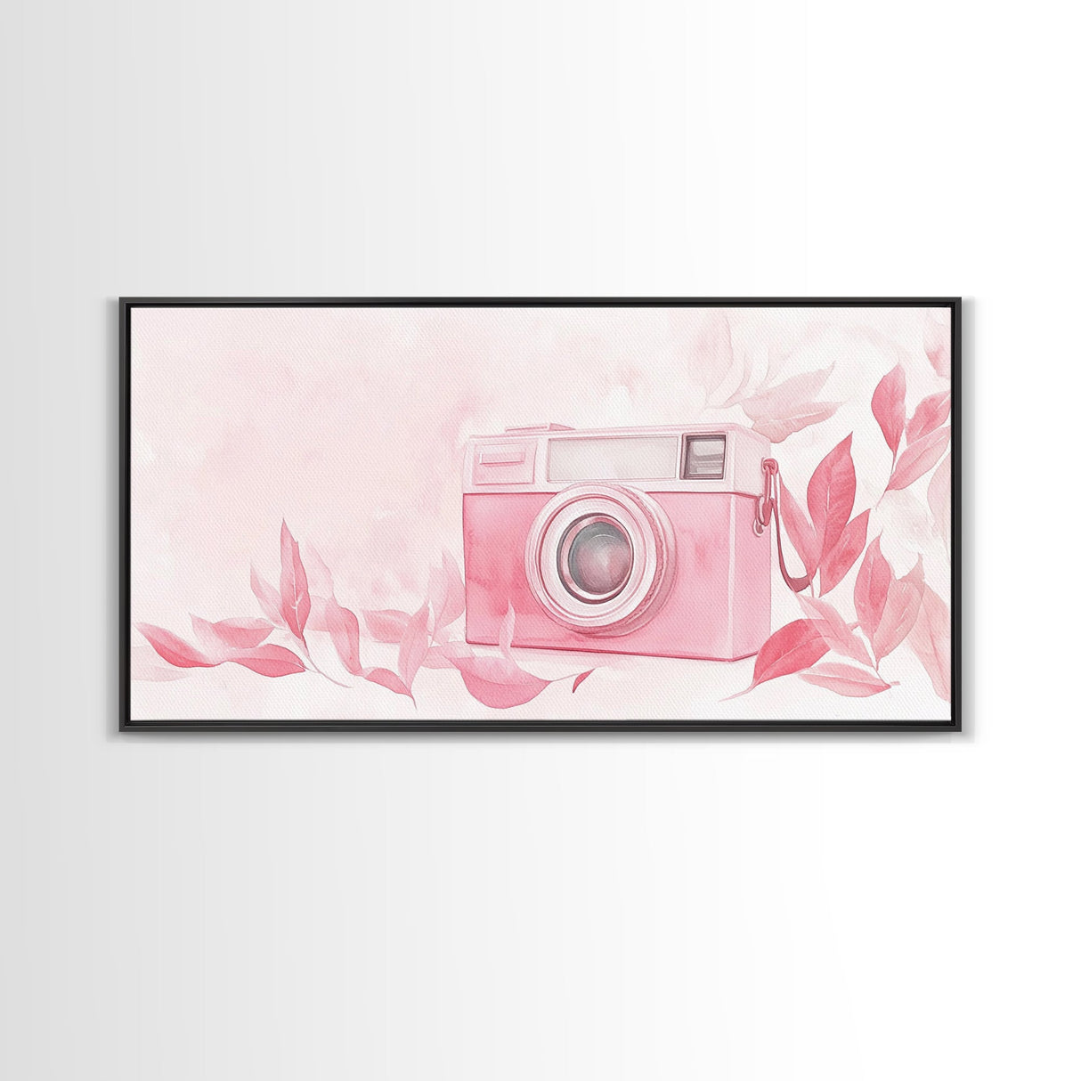 Retro Pink Camera Canvas Print | Whimsical Photography Wall Art | Light Pink Modern Decor | Unique Living Room Artwork | Gift Idea