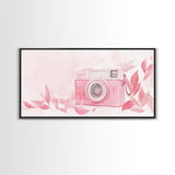 Retro Pink Camera Canvas Print | Whimsical Photography Wall Art | Light Pink Modern Decor | Unique Living Room Artwork | Gift Idea