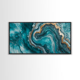 Turquoise Geode-Inspired Canvas Print, Mosaic Wall Art, Teal Wall Art, Abstract Coastal Art, Panoramic Art, Wide Wall Art, Coastal Decor