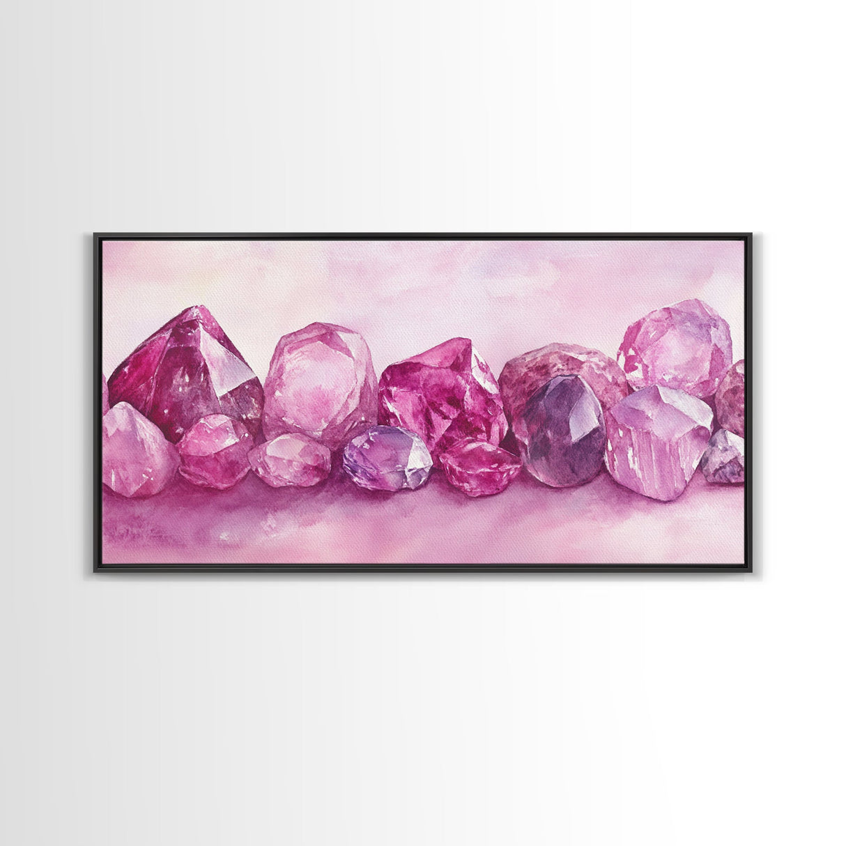 Gemstone Painting Canvas Print - Pink Abstract Art Minimalist Gemstone Painting Coastal Decor Feminine Gift Idea Wall Ar