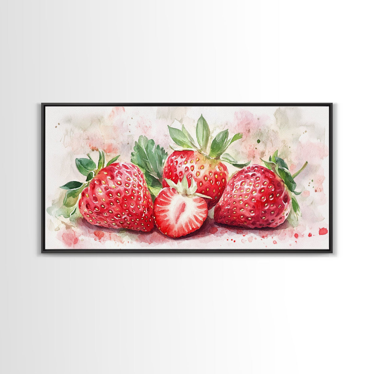 Strawberry Still Life Canvas Print - Bright Red Fruit Rustic Kitchen Art Food Review Artwork Light Pink Wall Art Rustic Decor