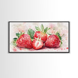 Strawberry Still Life Canvas Print - Bright Red Fruit Rustic Kitchen Art Food Review Artwork Light Pink Wall Art Rustic Decor
