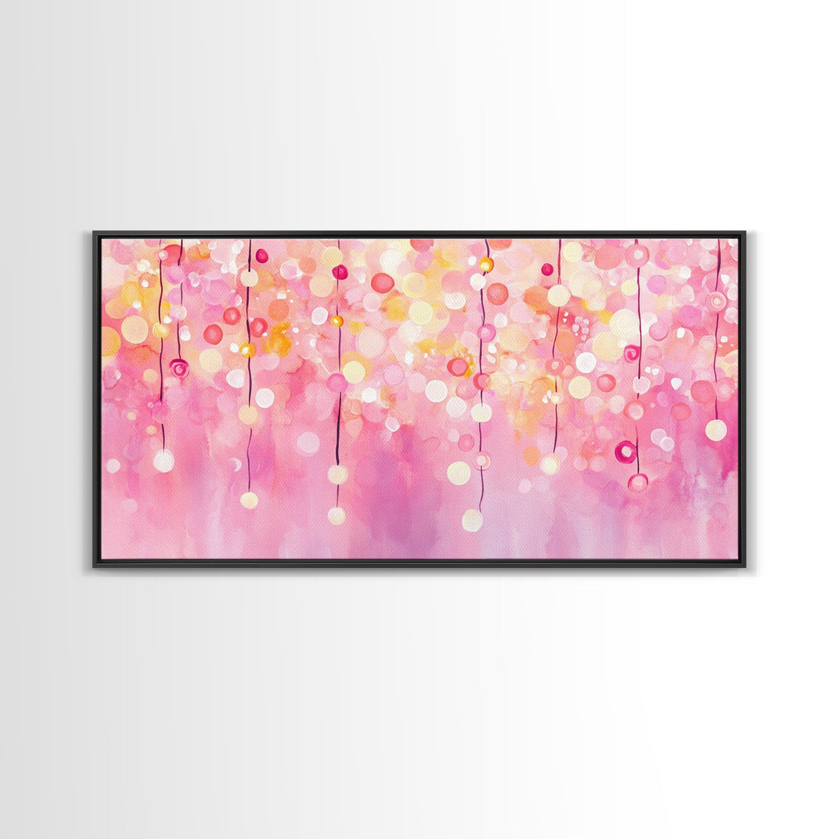 Magical Fairy Light Pink Abstract Canvas Print with Bokeh Lights, Ideal Whimsical Art for Living Room, Vertical Skinny Wall Art