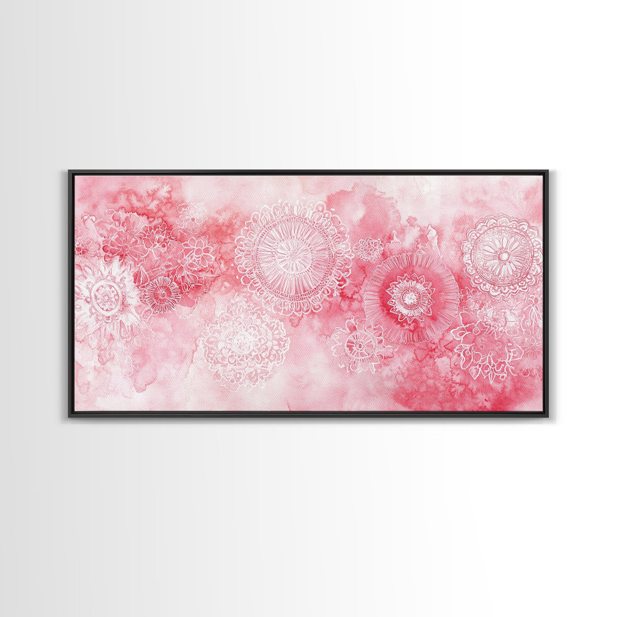 Intricate Lace Pattern Framed Canvas Print, Sacred Geometry Art, Light Pink Abstract Wall Art, Feminine and Minimalist Home Decor
