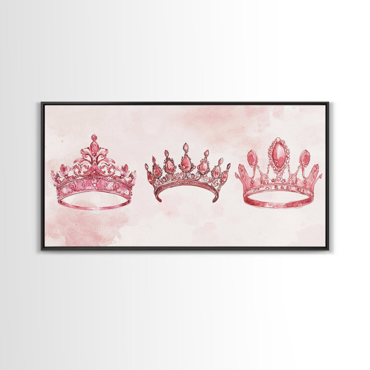 Pink Crown Trio Canvas Print Whimsical Art Princess Aesthetic Dorm Decor Light Pink Art Bedroom or Living Room Artwork Gift Idea