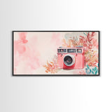 Vintage Camera Painting Framed Canvas Print Pink Wall Art Whimsical Art Living Room Art Light Pink Wall Art Unique Gift Idea