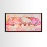 Fan Arrangement Canvas Print | Moroccan Wall Art, Chinoiserie Wall Art, Wabi Sabi Art, Light Pink Decor, Extra Wide Wall Art, Above Sofa Art