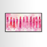 Elegant Lipsticks Display Painting as Pink Abstract Wall Art on Canvas Print, Makeup Collector Vanity or Bedroom Accent Decor
