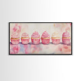 Whimsical Cupcake Canvas Print Pastel Pink Kitchen Art Light Pink Wall Art Food Review Kitchen Decor Gift Idea For Her