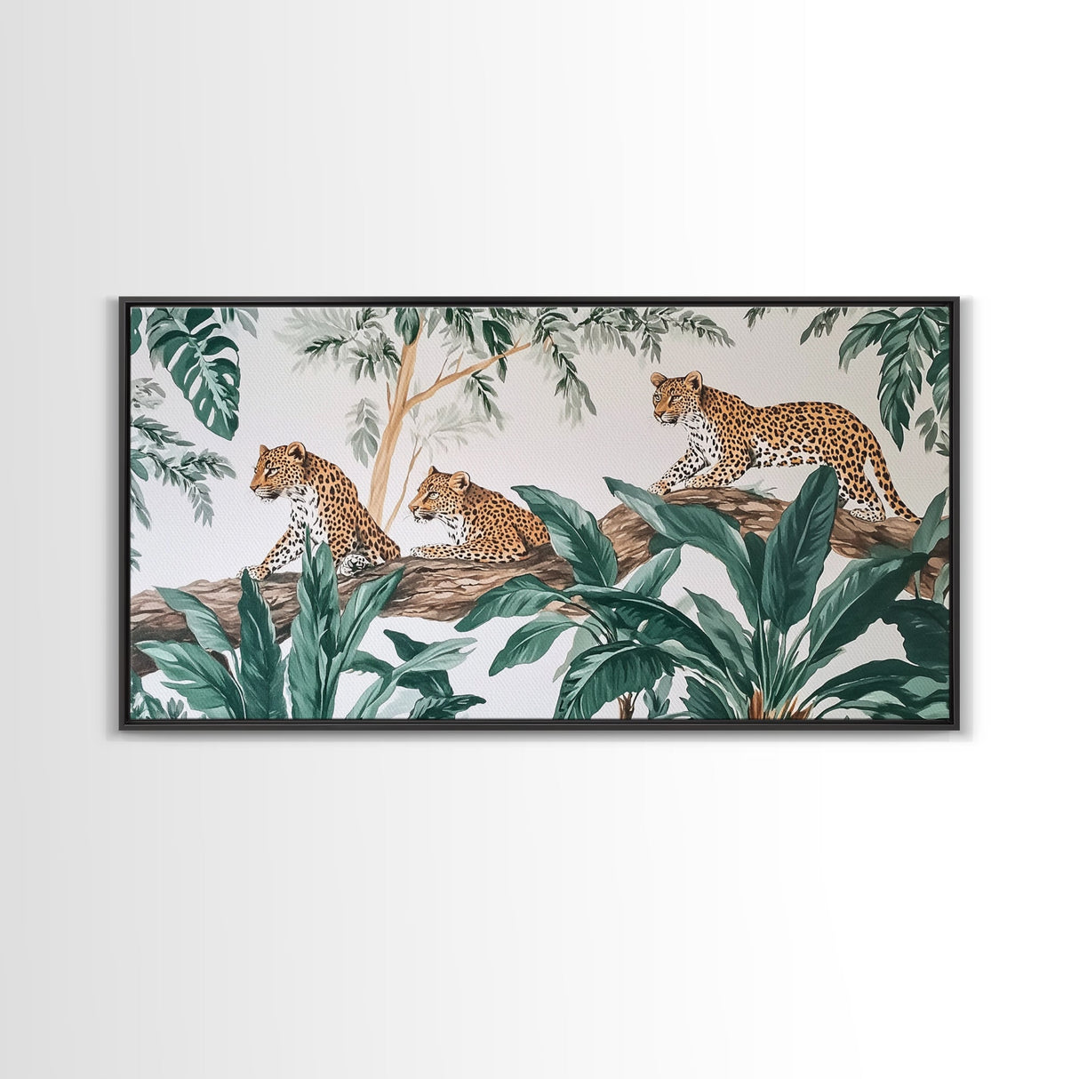 Tropical Leopard Trio Canvas Print Rustic Wall Art Botanical Jungle Decor Leopard Wall Art Above Sofa Art Gift Idea
